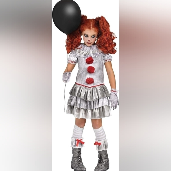 Girls Creepy Clown Costume Pennywise Inspired | Carnevil Circus Halloween - Picture 1 of 3